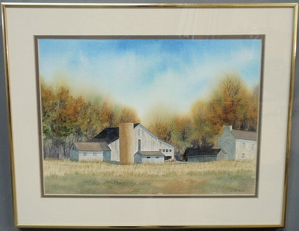 Appraisal: Watercolor landscape painting with barn and farmhouse signed L McNeil