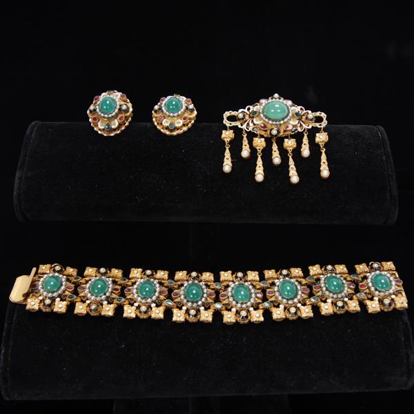 Appraisal: Hobe pc enamel accented Bracelet Brooch Pin Clip Earrings bracelet