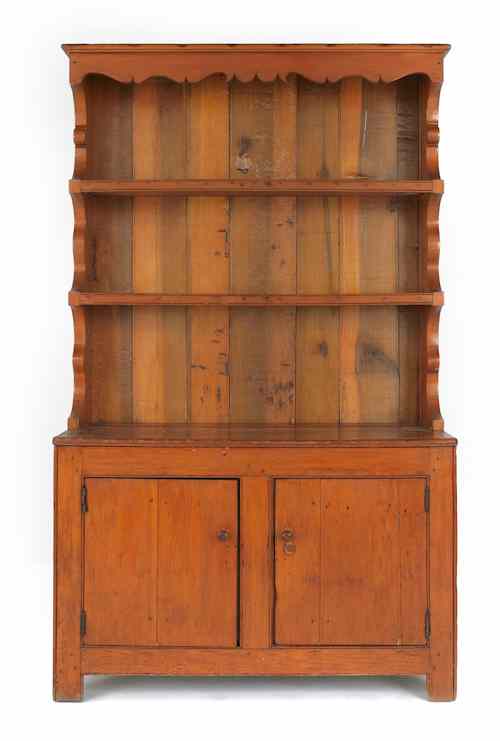 Appraisal: Pennsylvania pine and poplar one-piece pewter cupboard early th c