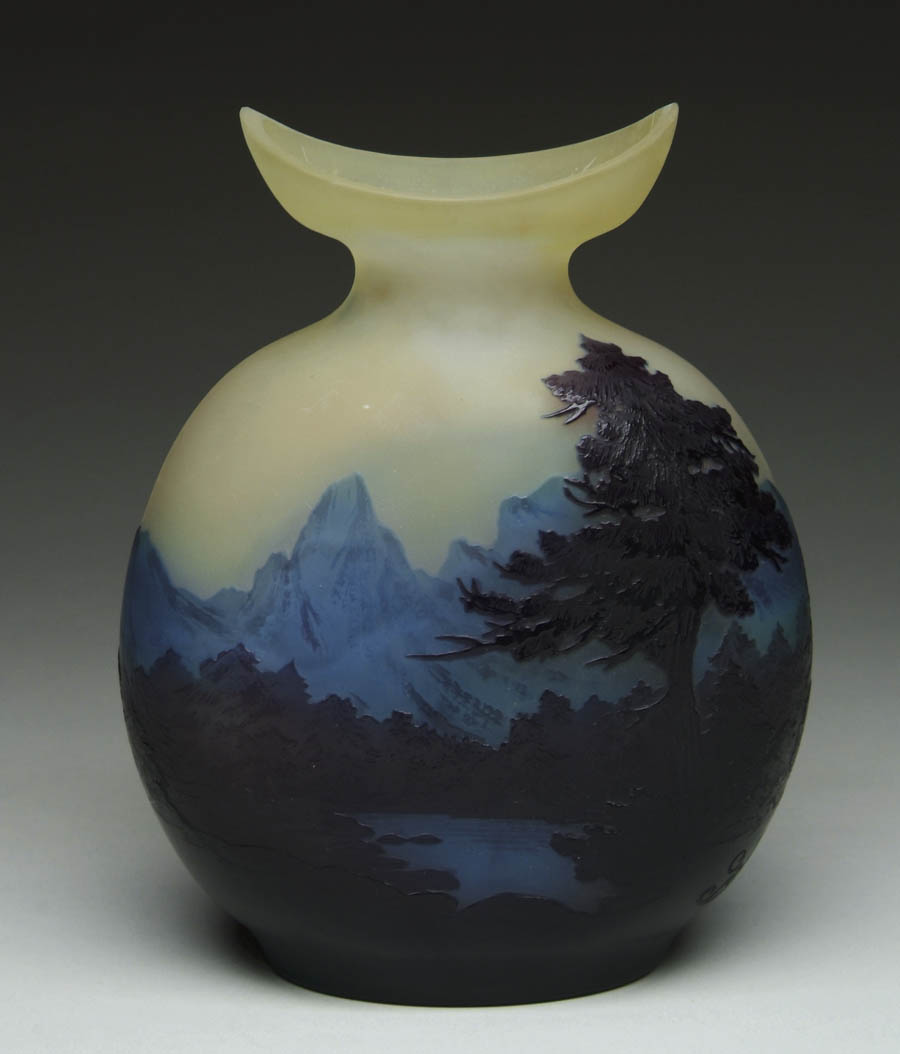 Appraisal: GALL FRENCH CAMEO VASE Super scenic vase with blue mountains