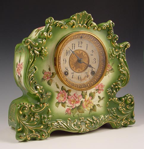 Appraisal: ANSONIA RECLUSE PORCELAIN MANTLE CLOCK Paper over metal face with