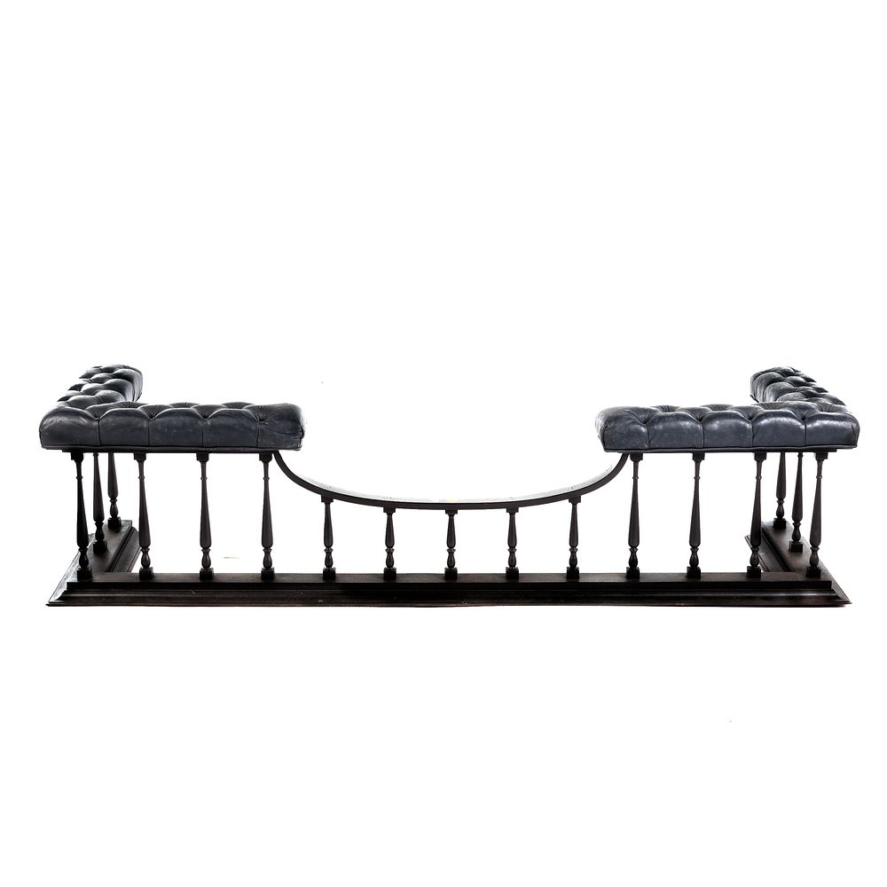 Appraisal: Georgian Style Wrought Iron Fireplace Bench With balustrade supports and