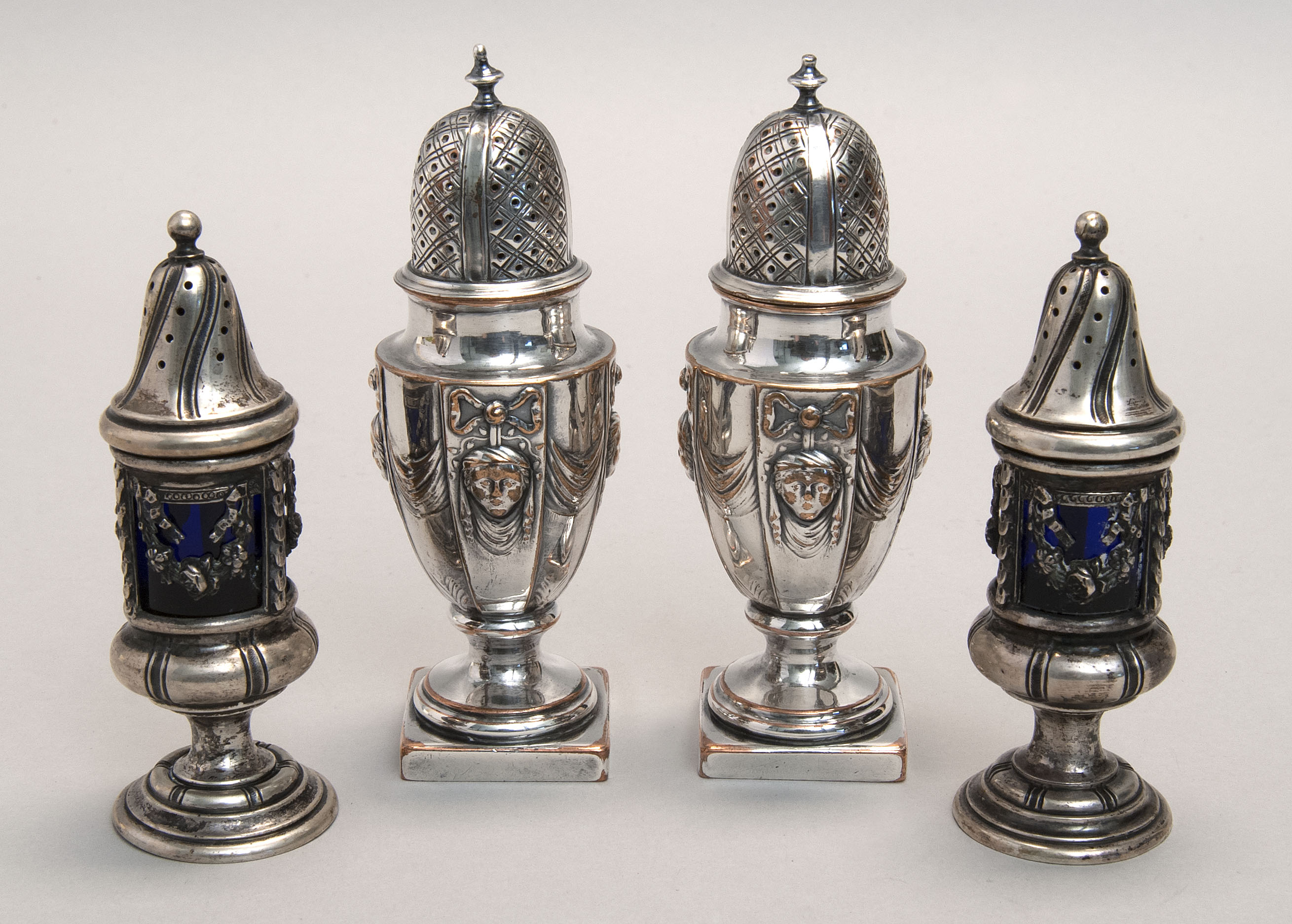 Appraisal: TWO PAIRS OF SALT PEPPER SHAKERS Pair of German silver