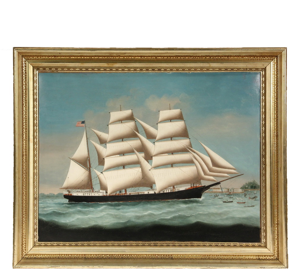 Appraisal: CHINA TRADE PAINTING - Ship's Portrait of Bark 'Martha Davis'