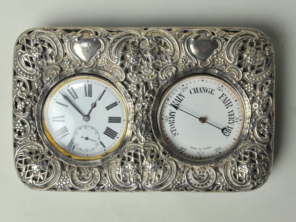 Appraisal: Goliath pocket watch and barometer in silver travel case London