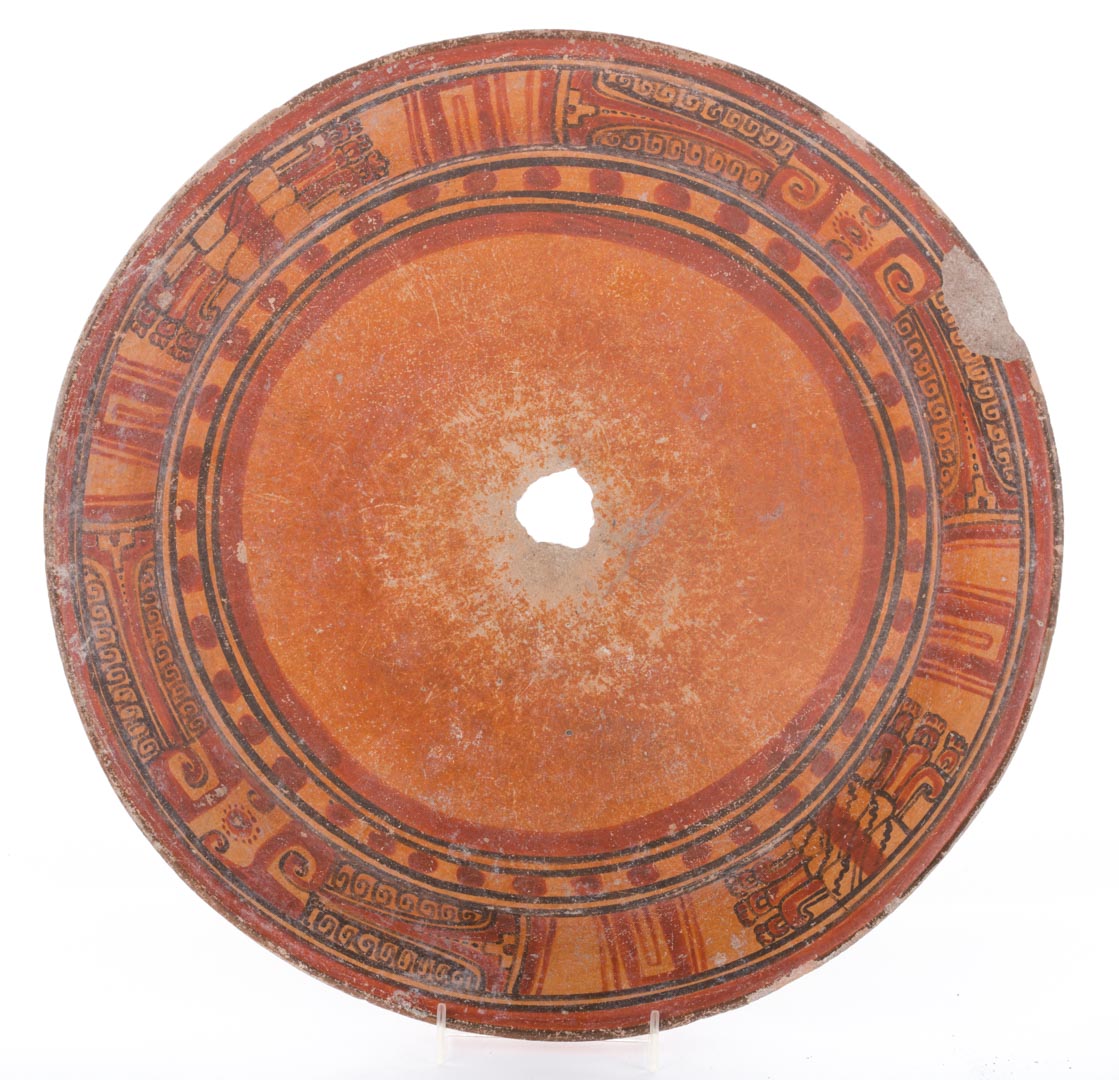 Appraisal: Mayan pottery charger late Classic period polychrome with deity decoration