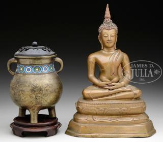 Appraisal: BRONZE CENSER BRONZE BUDDHA Censer th century Japan Bronze censer