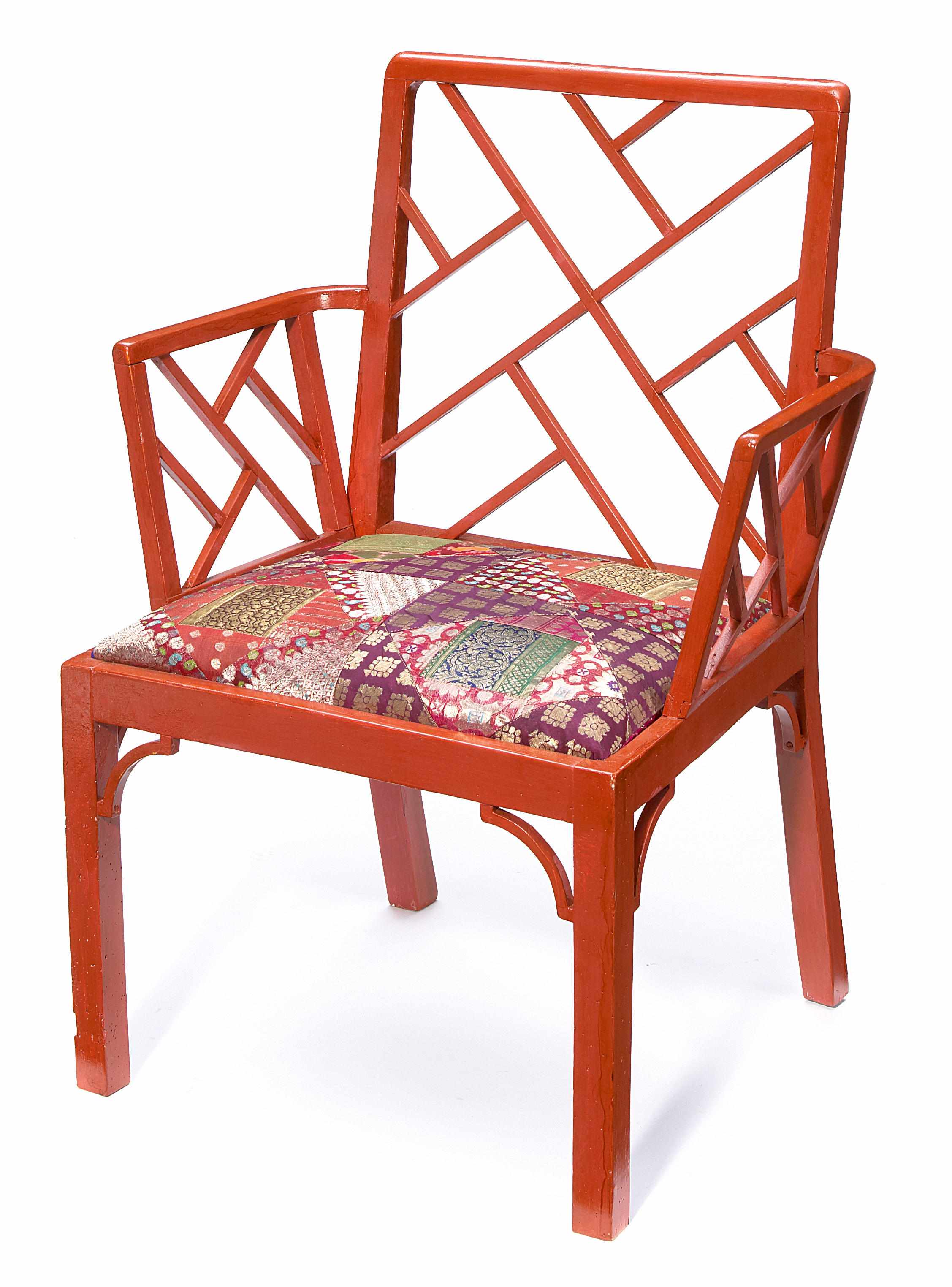 Appraisal: A Chinese Chippendale style coral painted wood armchair painted in