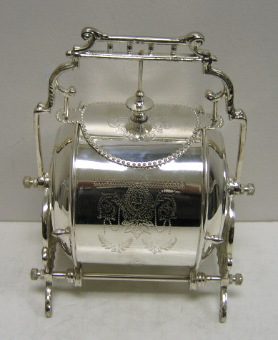 Appraisal: PLATED SILVER BISCUIT BARREL The revolving cylinder body with top