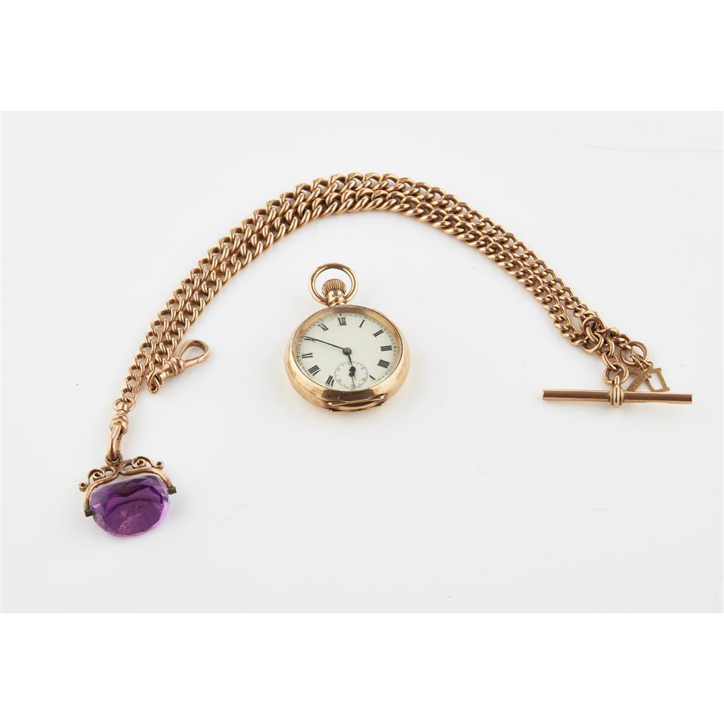 Appraisal: A ct gold cased fob watch and double Albert the