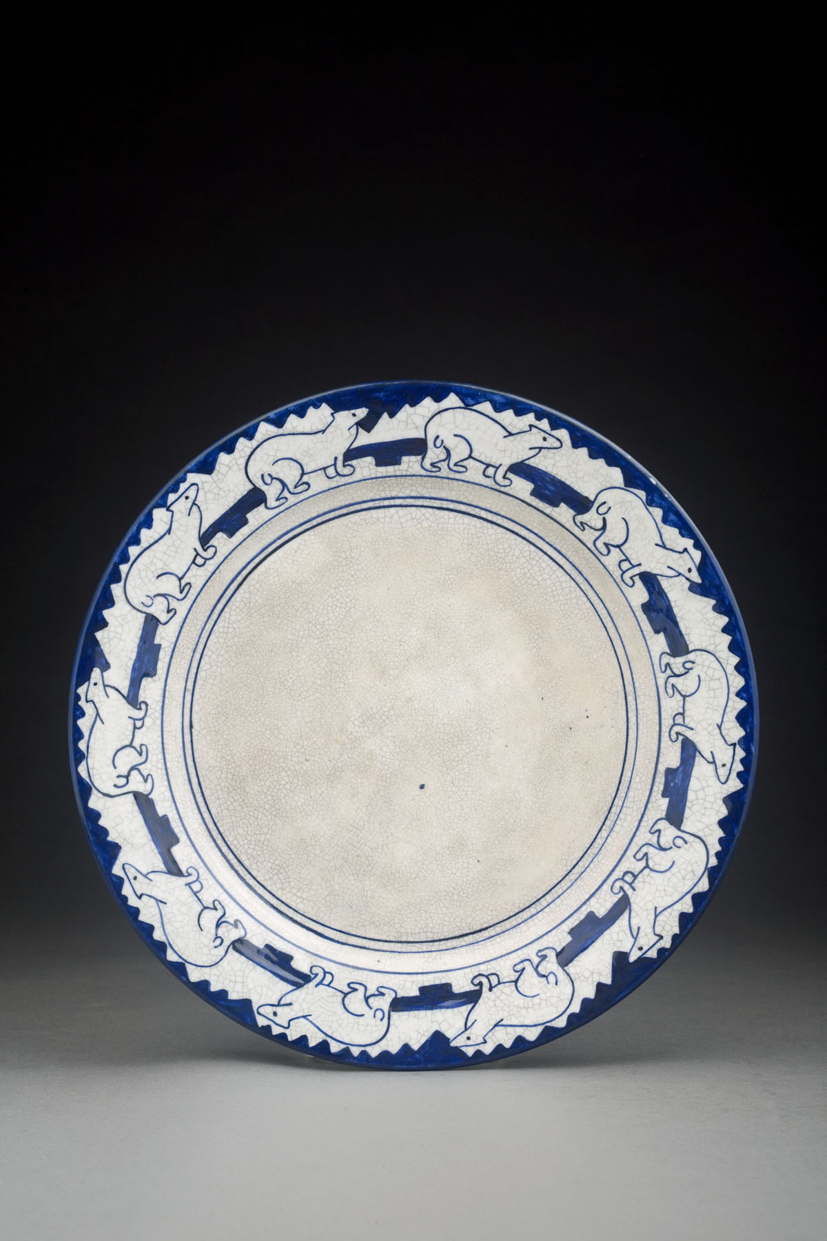 Appraisal: DEDHAM POTTERY 'POLAR BEAR' PATTERN PLATE Painted in dark blue