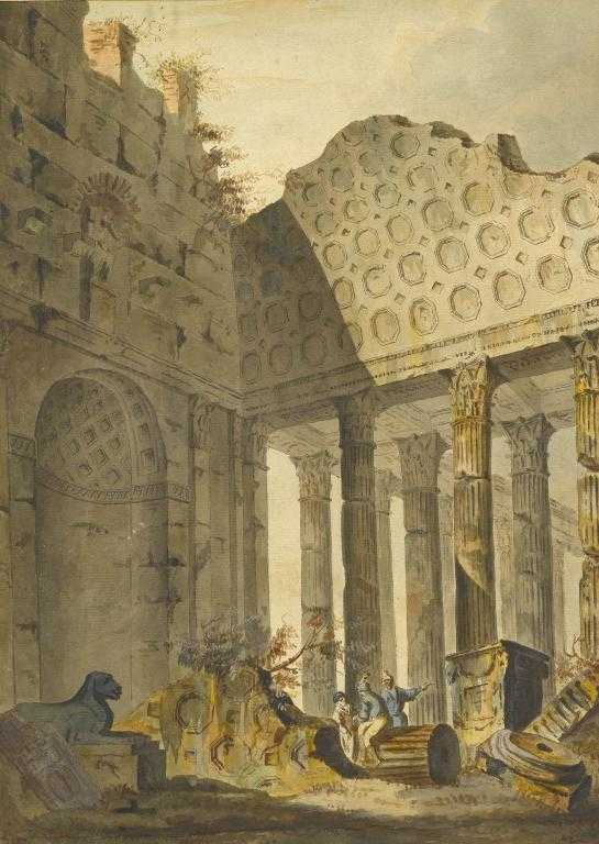 Appraisal: FOLLOWER OF CHARLES-LOUIS CLERISSEAU ROMAN RUINS watercolour x cm