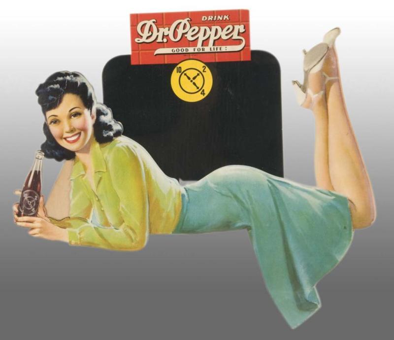 Appraisal: Cardboard Dr Pepper Die-Cut Sign Description s Featuring girl with