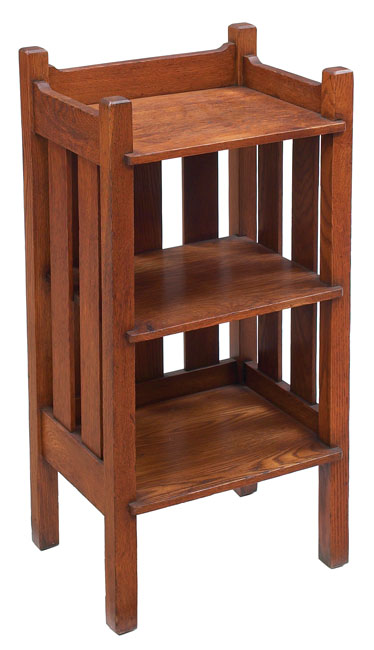 Appraisal: Stickley Brothers magazine stand notched gallery over three shelves with