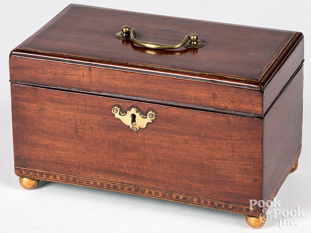 Appraisal: Regency mahogany tea caddy th c Regency mahogany tea caddy