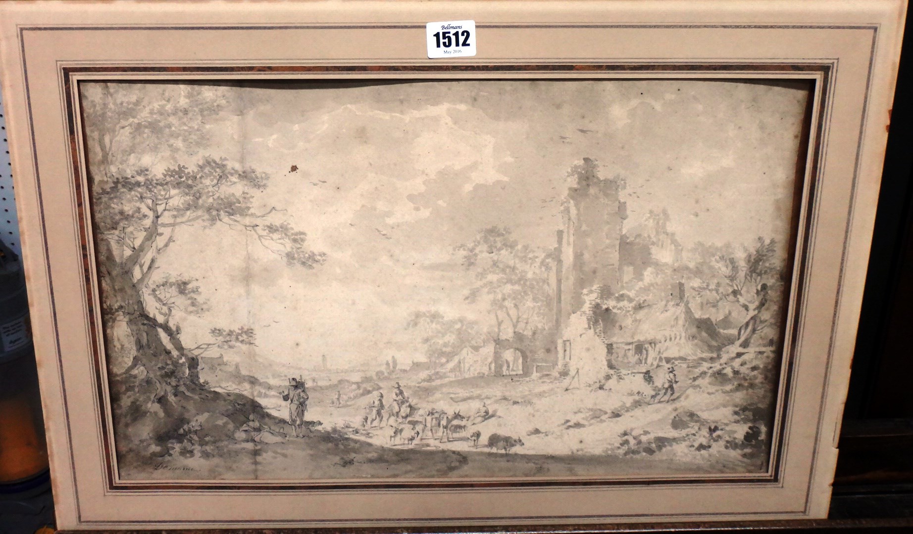 Appraisal: Jean Louis de Marne - Landscape grey washes over pencil