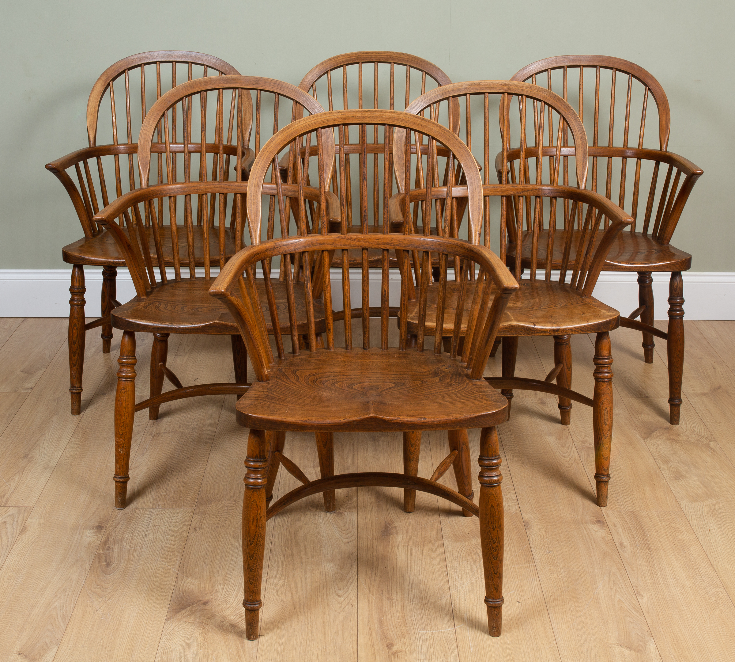 Appraisal: A set of six ash and elm stick back Windsor