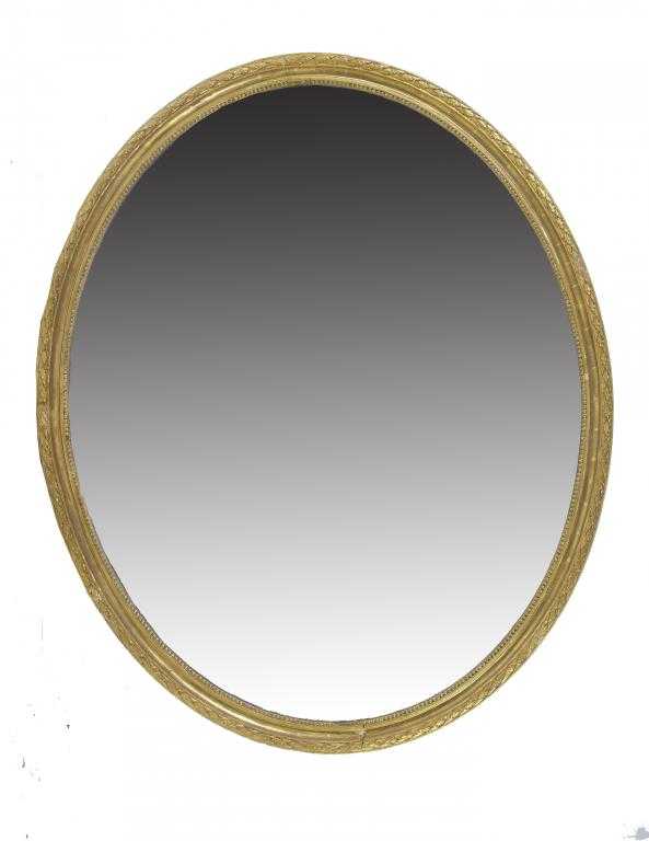 Appraisal: A VICTORIAN GILTWOOD AND COMPOSITION OVAL MIRROR the beaded cavetto