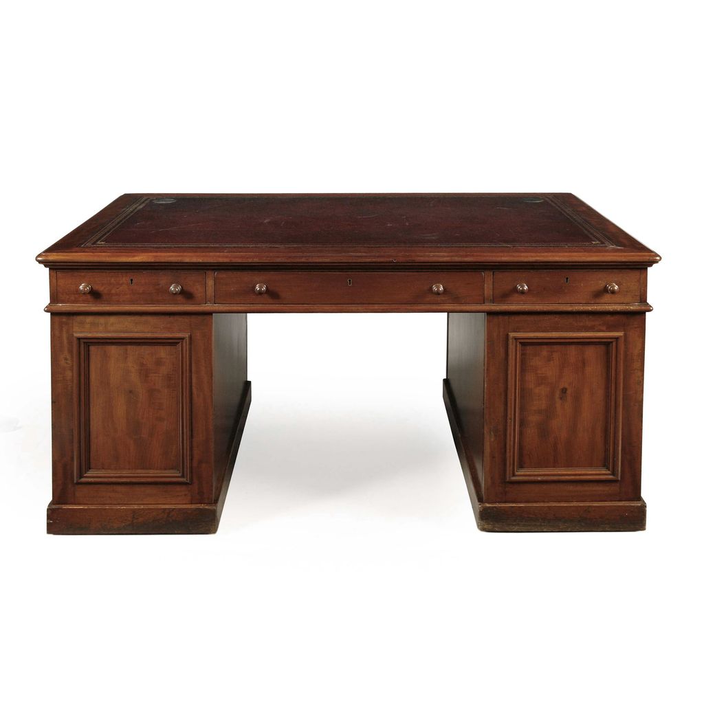 Appraisal: MAHOGANY TWIN PEDESTAL DESK TH CENTURY the moulded rectangular top