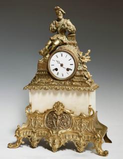 Appraisal: French Gilt Bronze and White Marble Figural Mantel Clock th