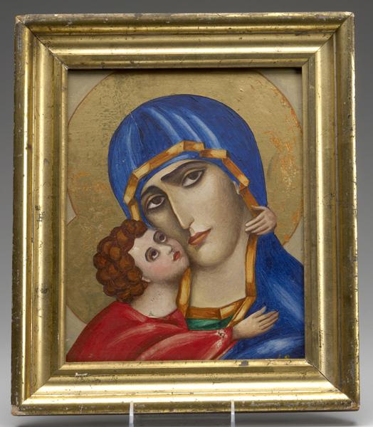 Appraisal: RELIGIOUS ICON Mother and Child in gilded frame th C