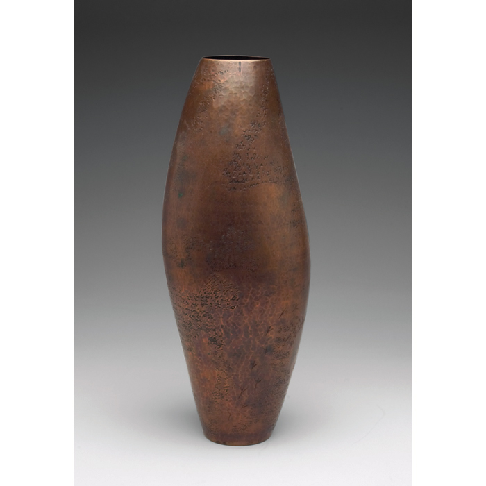 Appraisal: Modern vase unusual shape in hammered copper impressed designs original