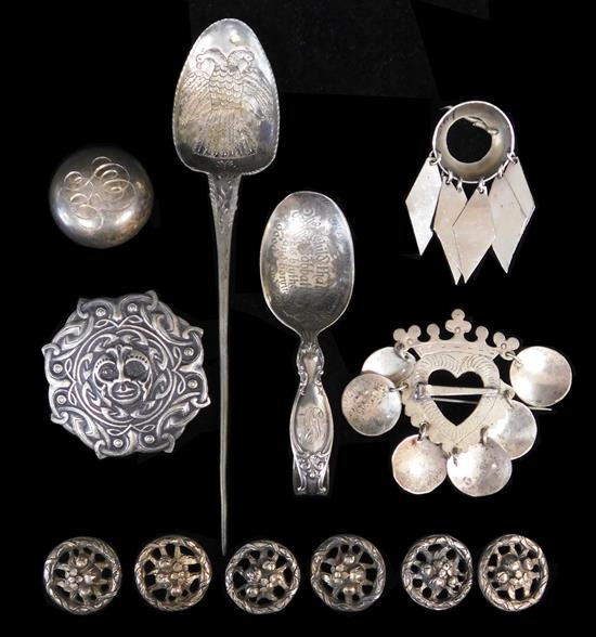 Appraisal: SILVER including jewelry and spoons twelve pieces including etc sterling