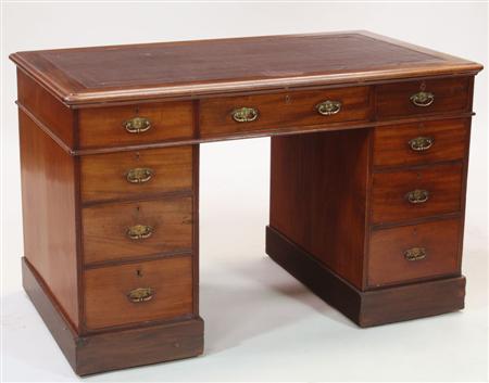 Appraisal: A th century mahogany pedestal desk the moulded rectangular top