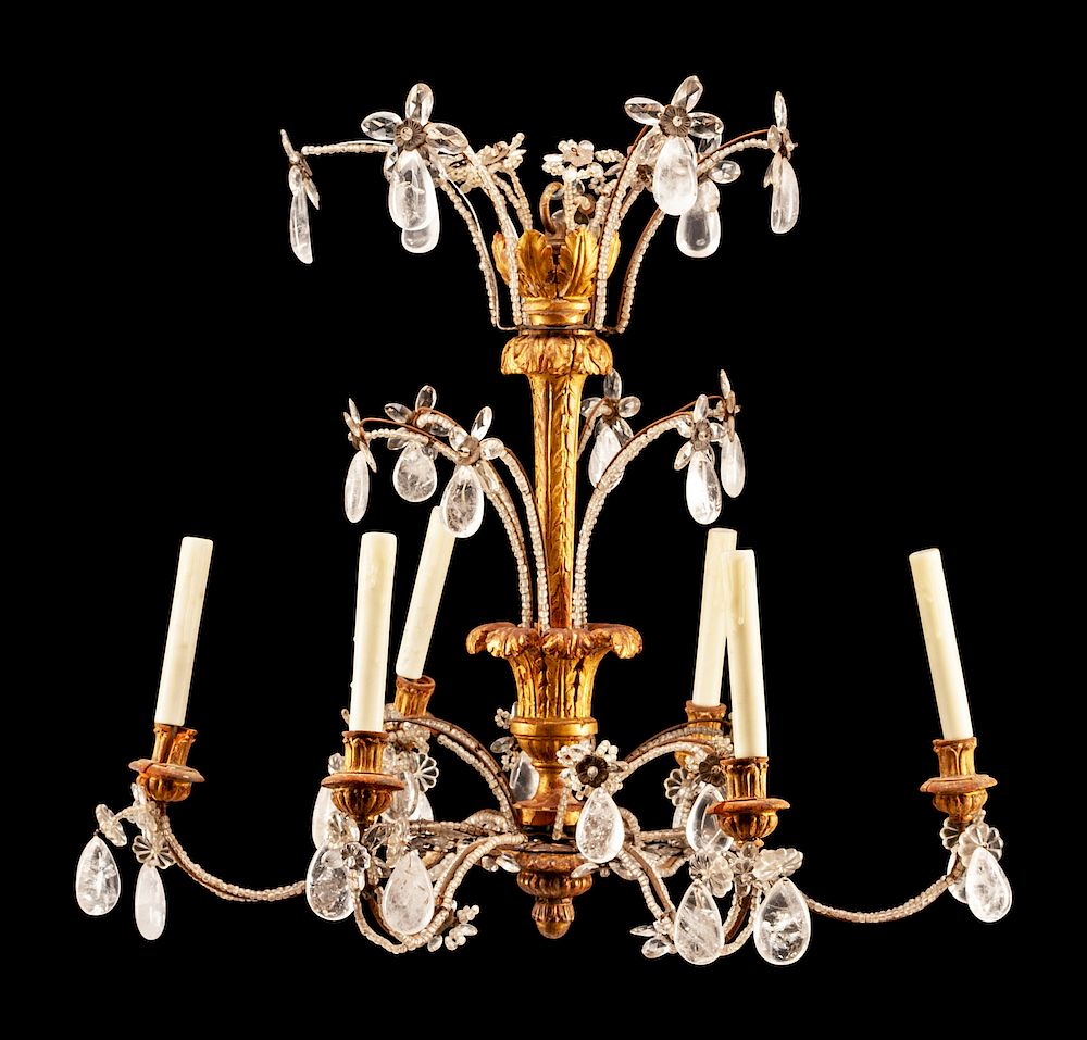 Appraisal: An Italian Neoclassical Style Giltwood and Rock Crystal Six-Light Chandelier