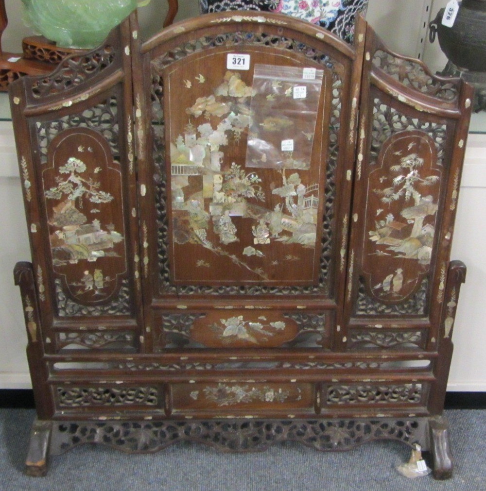 Appraisal: A Chinese hardwood and mother-of-pearl inlaid screen th century composed