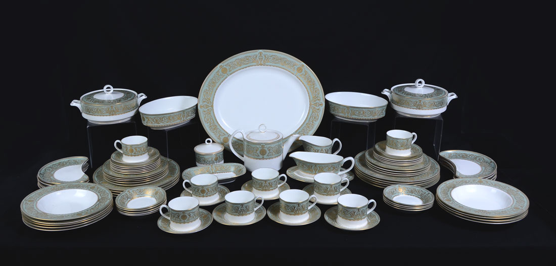 Appraisal: ROYAL WORCESTER BALMORAL GREEN CHINA SERVICE Approx pieces in the