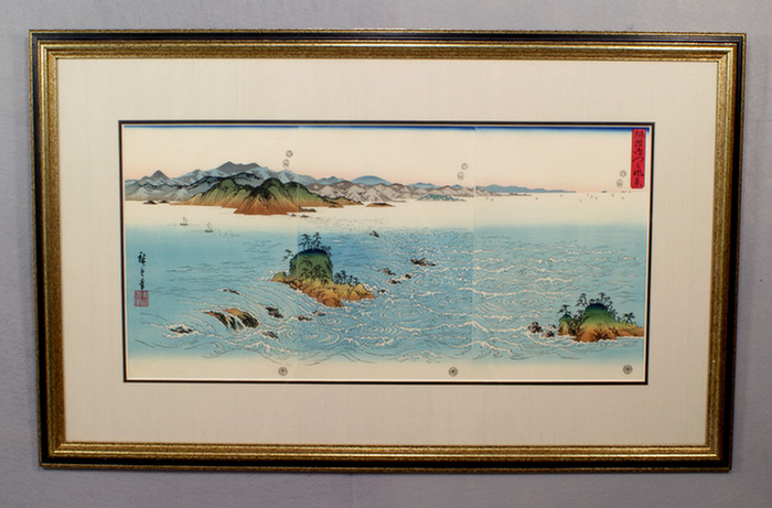 Appraisal: Japanese wood block triptych attributed to Hiroshige - depicting the