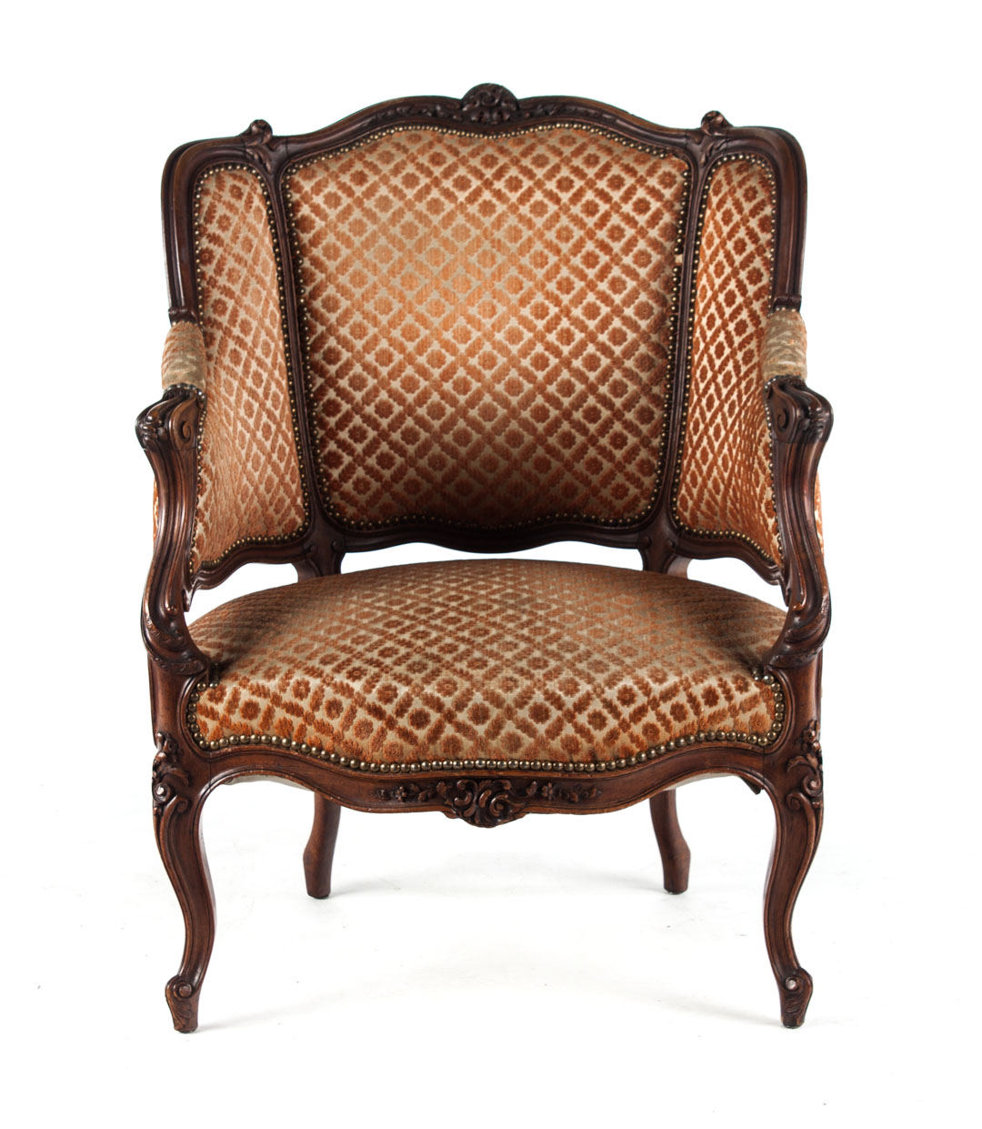 Appraisal: Louis XV style walnut bergere a orielle exposed foliate carved