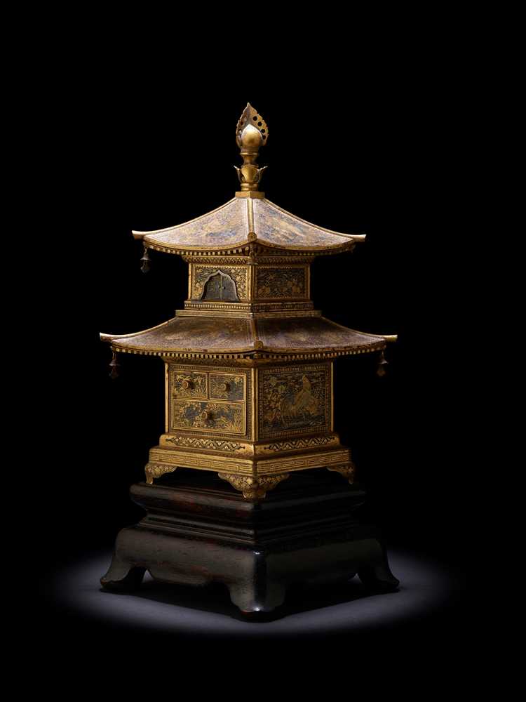 Appraisal: FINE INLAID IRON CABINET MODELLED AS A SHRINE BY THE