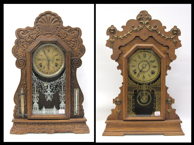 Appraisal: TWO AMERICAN OAK-CASED KITCHEN CLOCKS by Ansonia and Seth Thomas