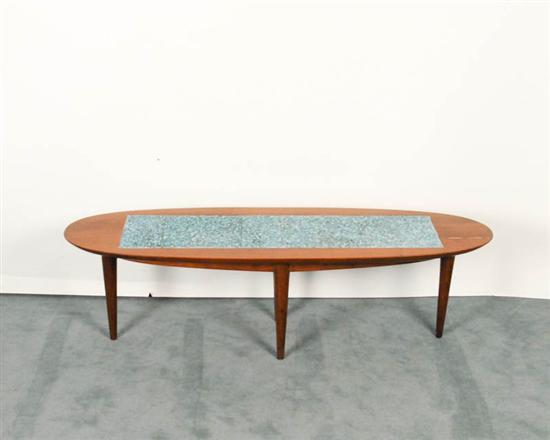 Appraisal: Walnut and Blue Glass Mosaic Coffee Table unsigned studio piece