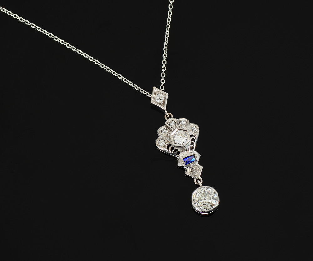 Appraisal: ART DECO DIAMOND PENDANT NECKLACE From the '' platinum chain