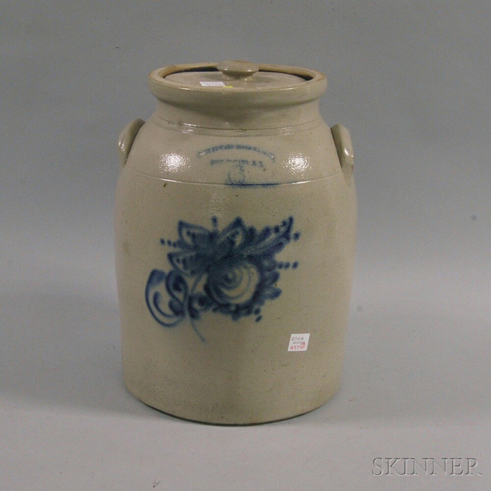 Appraisal: Cobalt Floral-decorated Fort Edwards Stone Ware Co Six-gallon Churn and