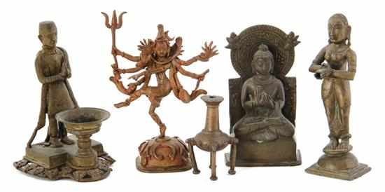 Appraisal: Collection of Southeast Asian miniature bronze objects figural incense burner