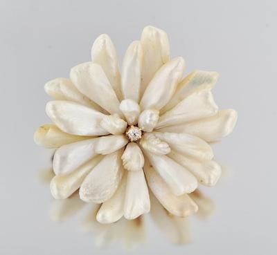 Appraisal: An Art Nouveau Keshi Pearl and Diamond Flower Brooch Yellow