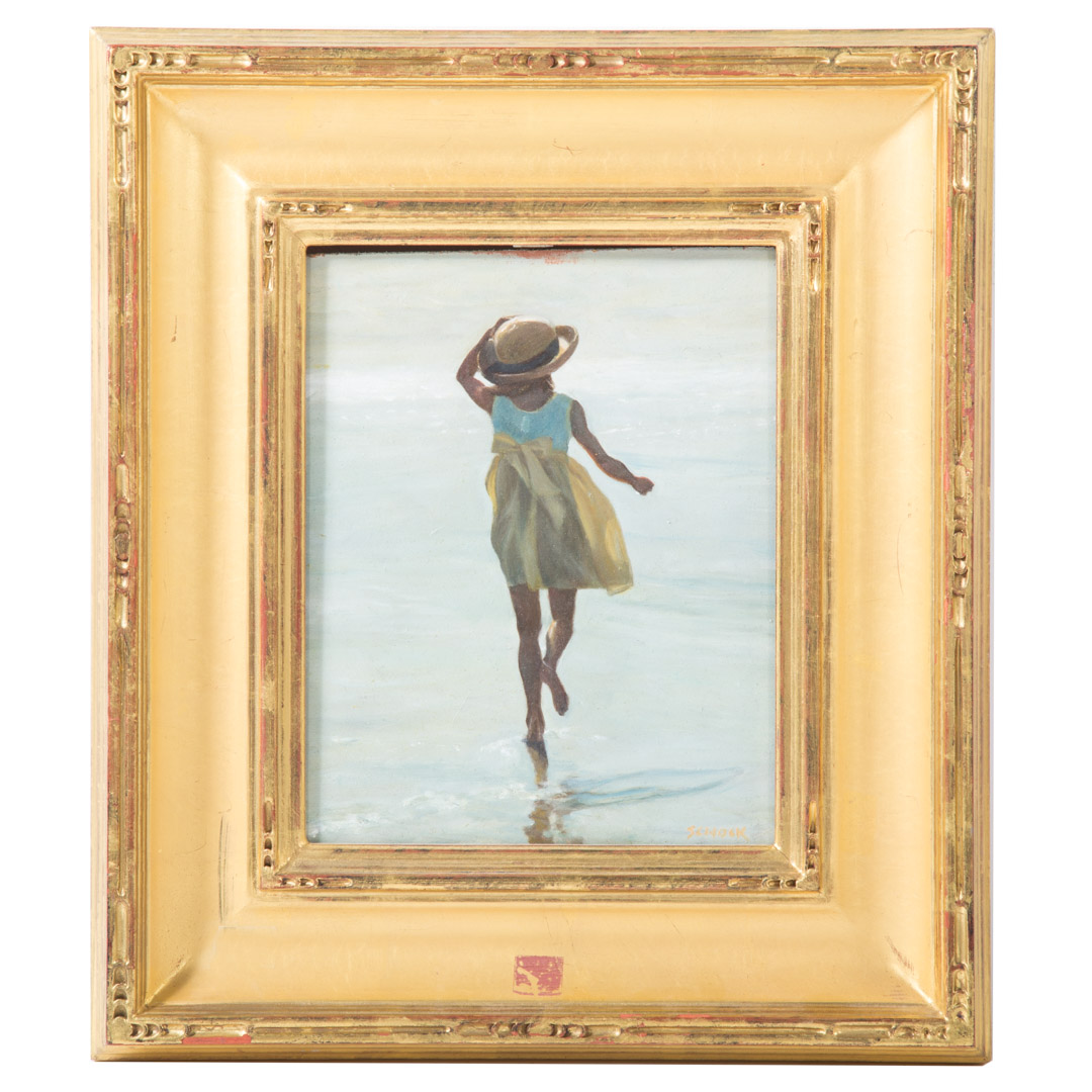 Appraisal: David Schock Running on the Beach oil on board American