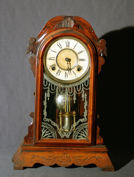 Appraisal: Victorian Renaissance Revival Fruitwood and Stenciled Glass Shelf Clock Late