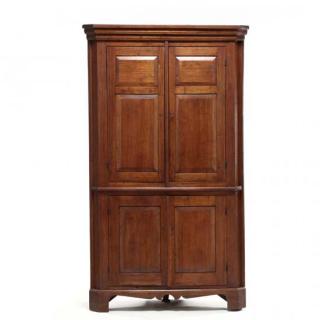 Appraisal: North Carolina Chippendale Corner Cupboard circa walnut yellow pine secondary