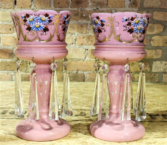 Appraisal: Sale Lot A Pair of Pink Mantle Lustres Height inches