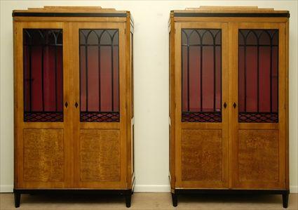 Appraisal: PAIR OF BIEDERMEIER EBONIZED BANDED BURRWOOD BIBLIOTEQUE Each top with