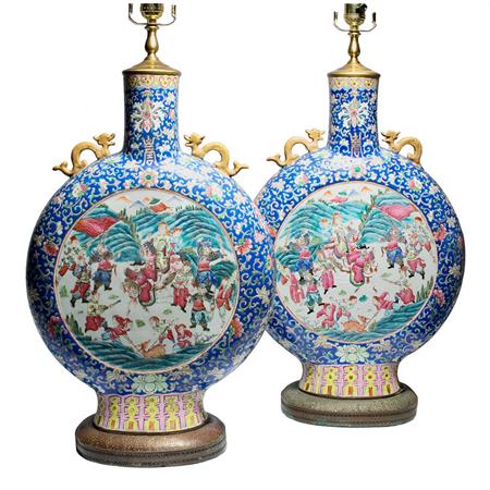 Appraisal: Pair of Famille Rose Glazed Porcelain Moon Flasks Estimate -