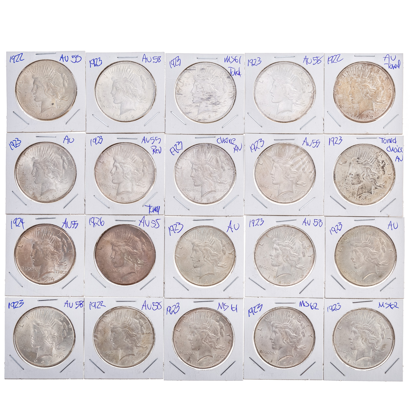 Appraisal: HIGHER GRADED PEACE DOLLARS AU - MS Two MS with