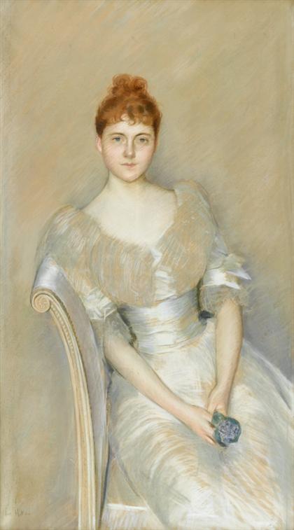 Appraisal: PAUL CESAR HELLEU french - YOUNG LADY IN WHITE DRESS