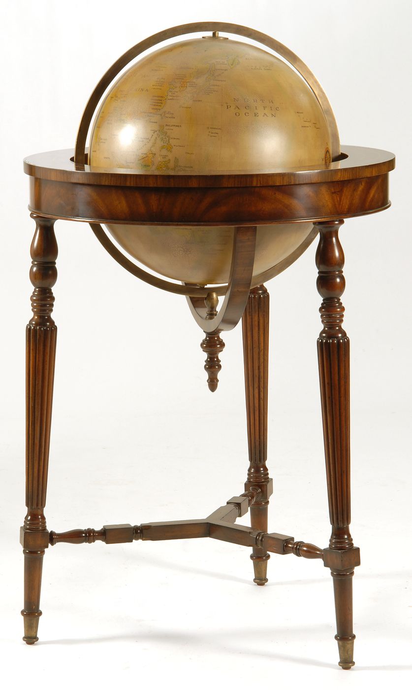 Appraisal: ANTIQUE-STYLE LIBRARY GLOBE ON STAND With Sheraton-style mahogany tri-leg stand