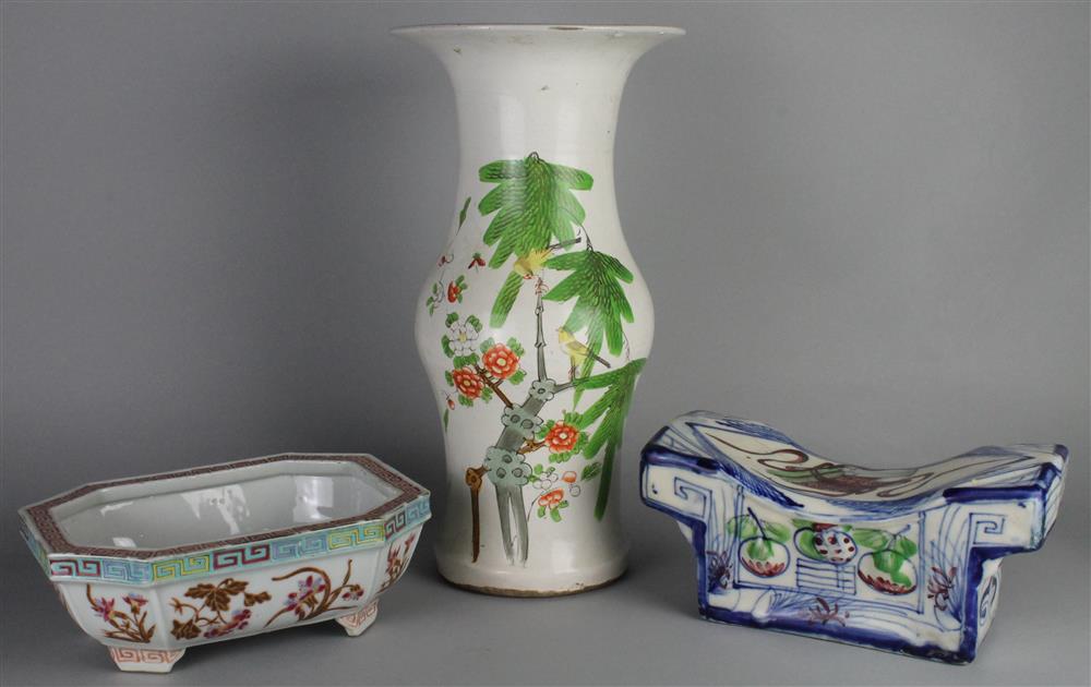 Appraisal: THREE CHINESE CERAMICS including a glazed earthenware baluster vase with